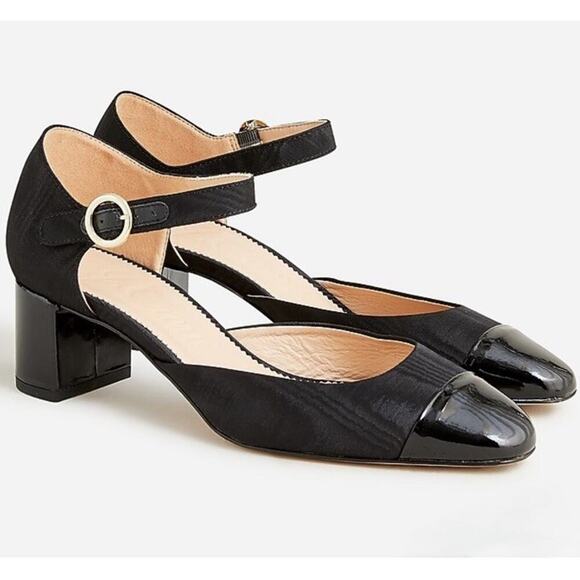 J.Crew Millie Ankle Strap Heels Size 8 Black Moiré Italian Leather Holiday Dance - Picture 16 of 16